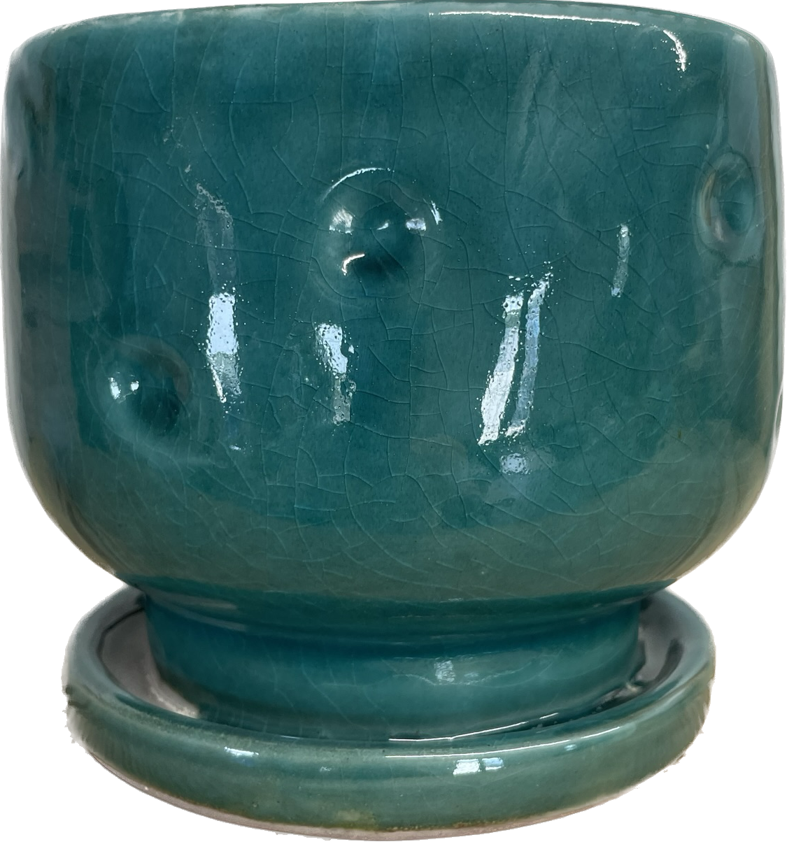 PENA FLORAL GLAZED POT, LARGE - NAUTILUS BLUE