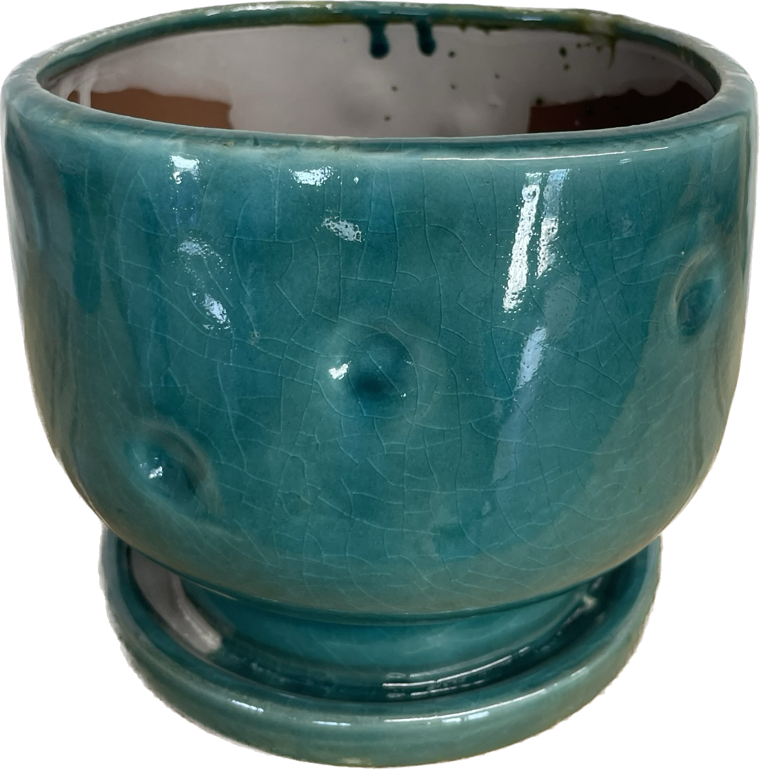 PENA FLORAL GLAZED POT, LARGE - NAUTILUS BLUE