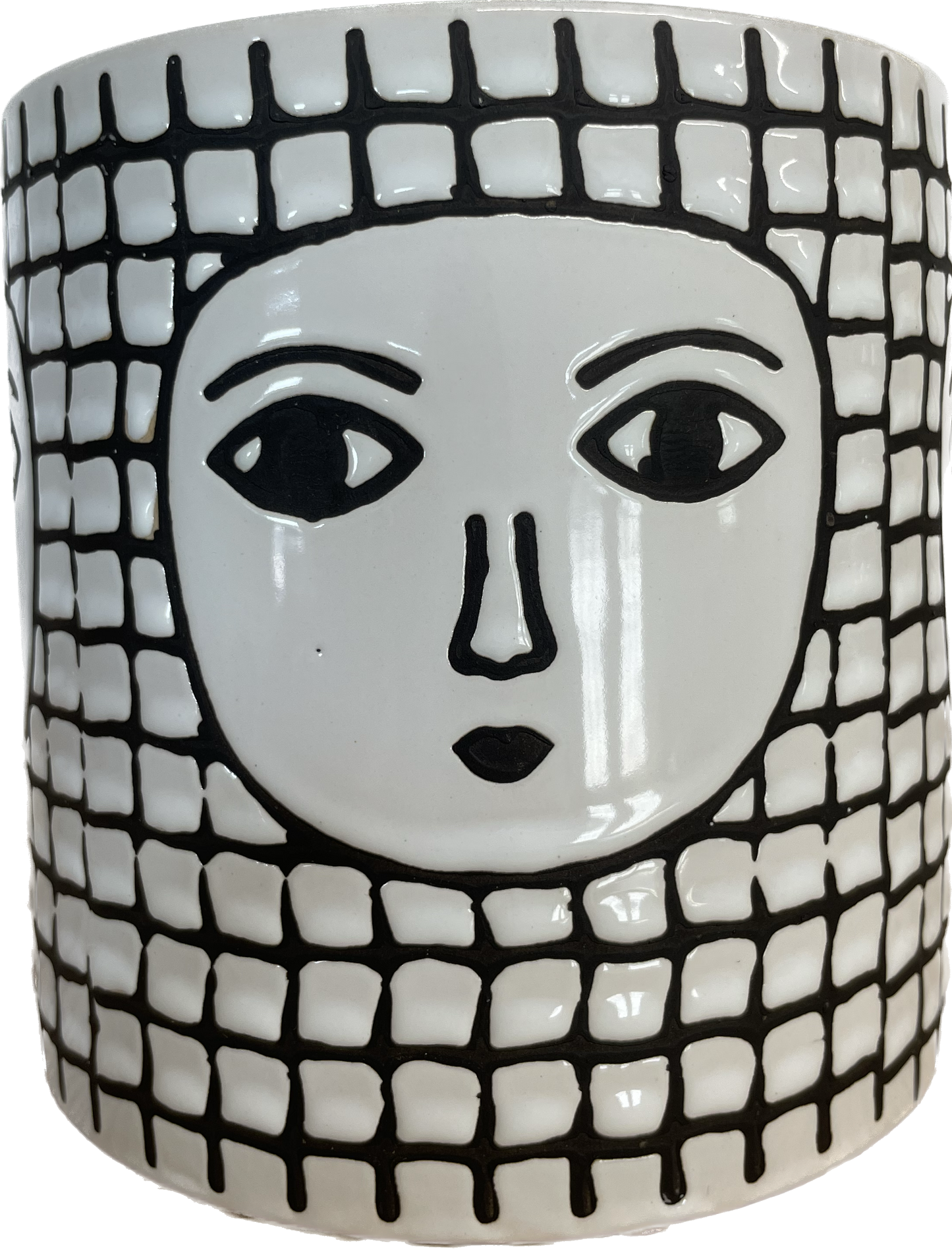 5.3IN RUBY FLORAL GLAZED PLANTER - BLACK & WHITE