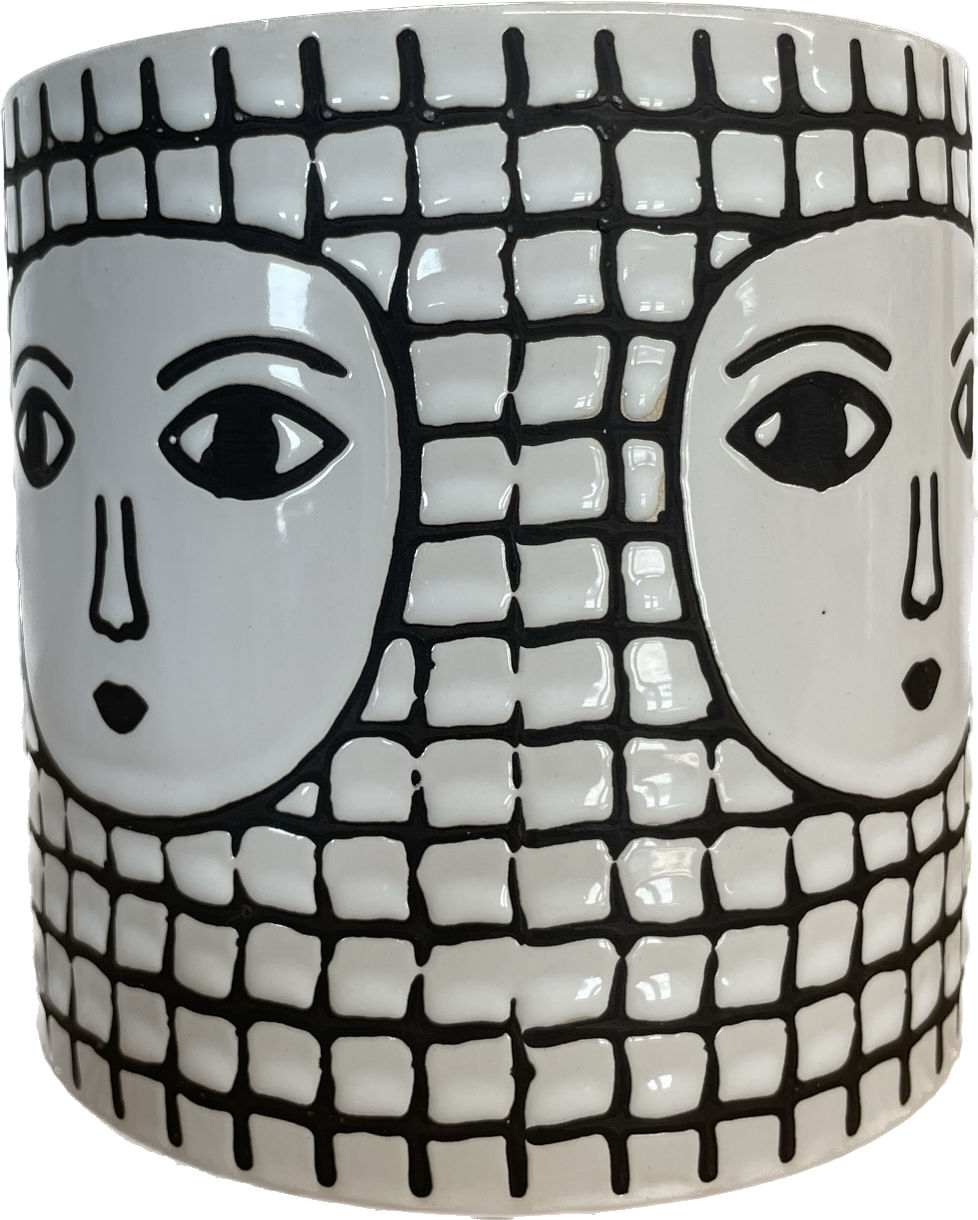 5.3IN RUBY FLORAL GLAZED PLANTER - BLACK & WHITE