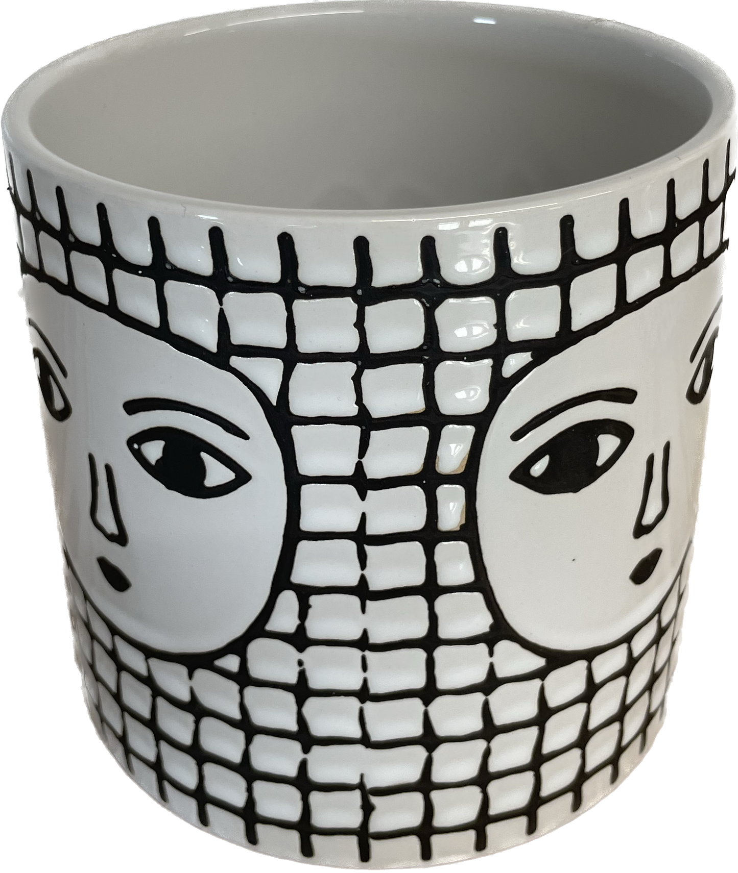 5.3IN RUBY FLORAL GLAZED PLANTER - BLACK & WHITE