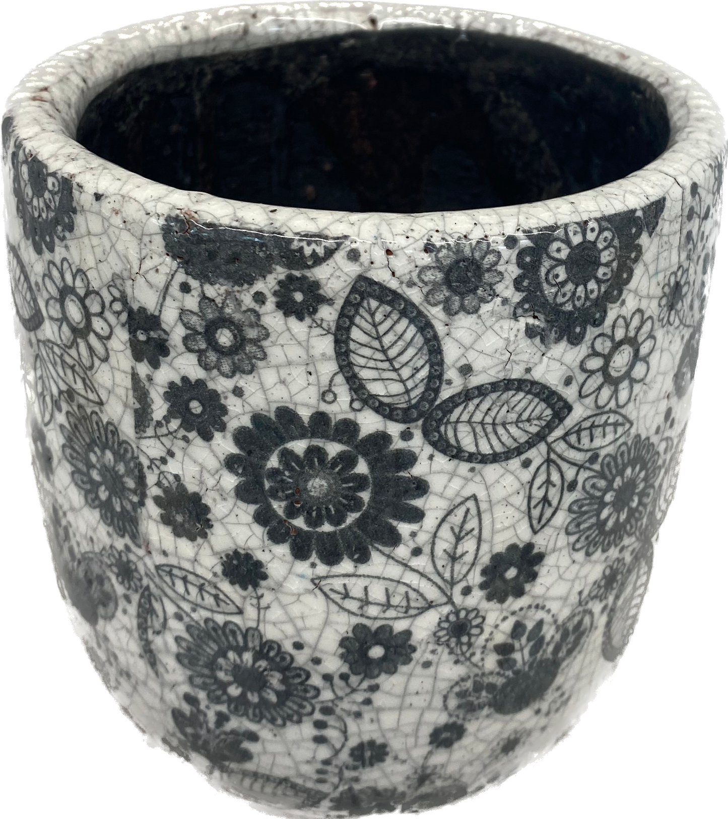 5IN WONDERLAND EGG FLORAL GLAZED PLANTER - BLACK & WHITE