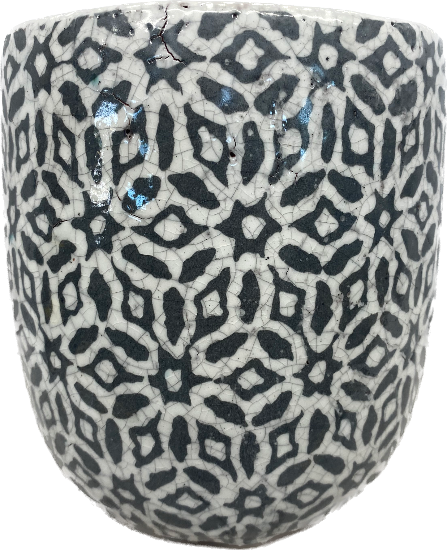 5IN URBANA EGG FLORAL GLAZED PLANTER - BLACK & WHITE