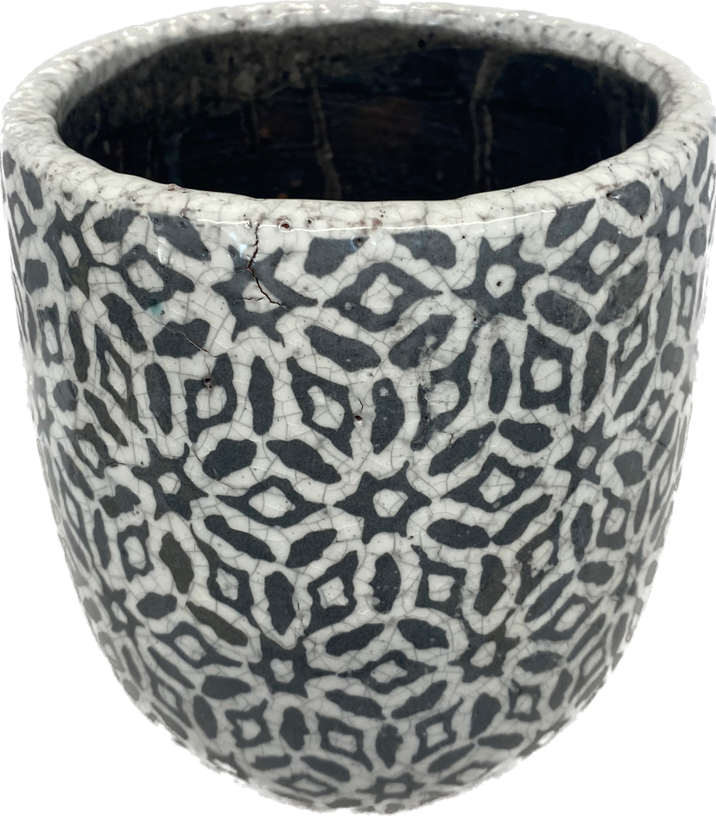 5IN URBANA EGG FLORAL GLAZED PLANTER - BLACK & WHITE