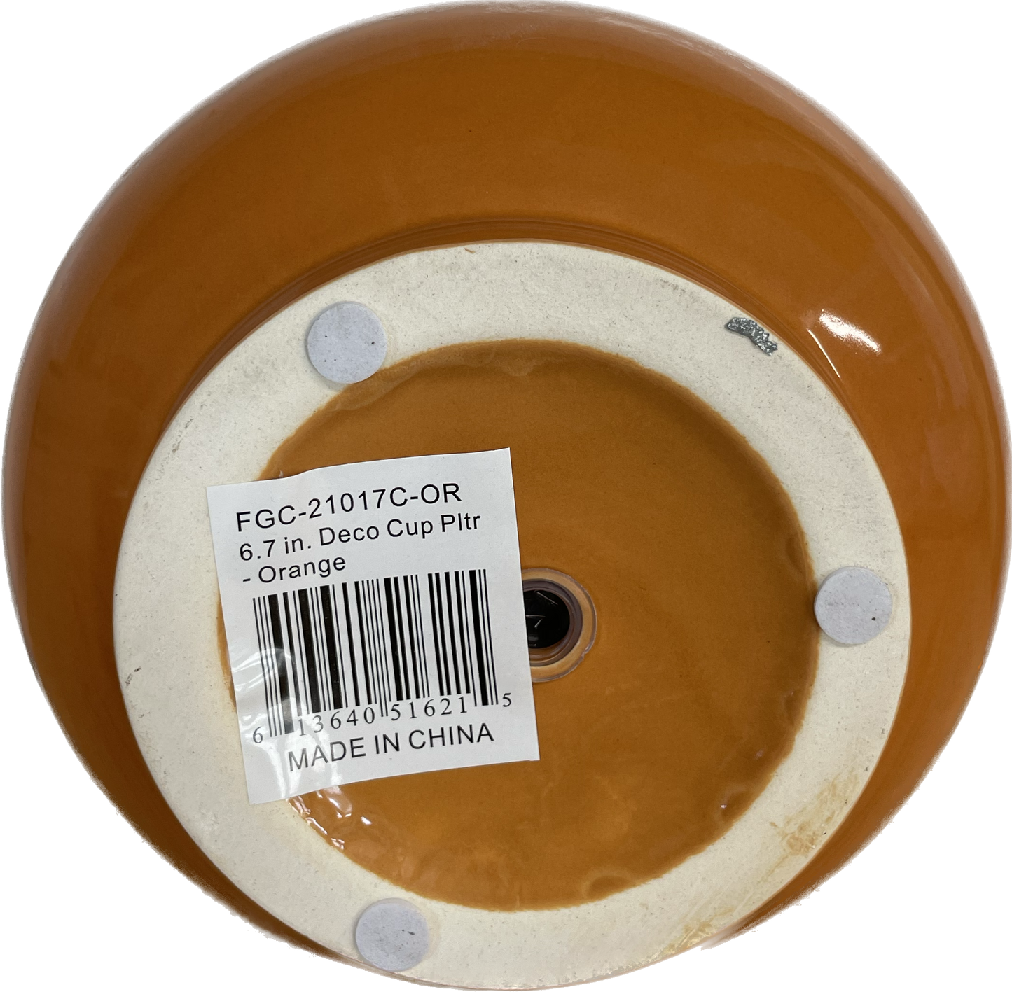 6.7IN DECO CUP FLORAL GLAZED PLANTER - ORANGE