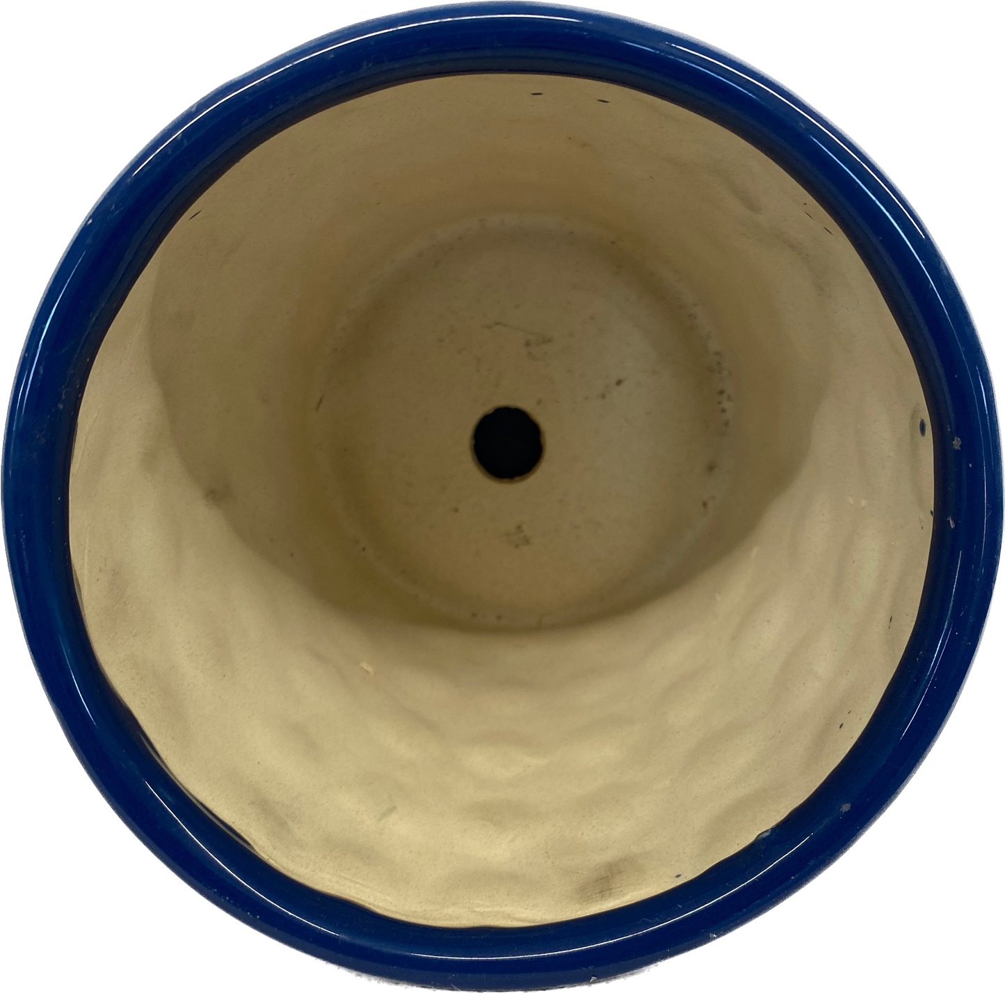 PRINTING FLORAL GLAZED POT WITH SAUCER, SMALL - BLUE