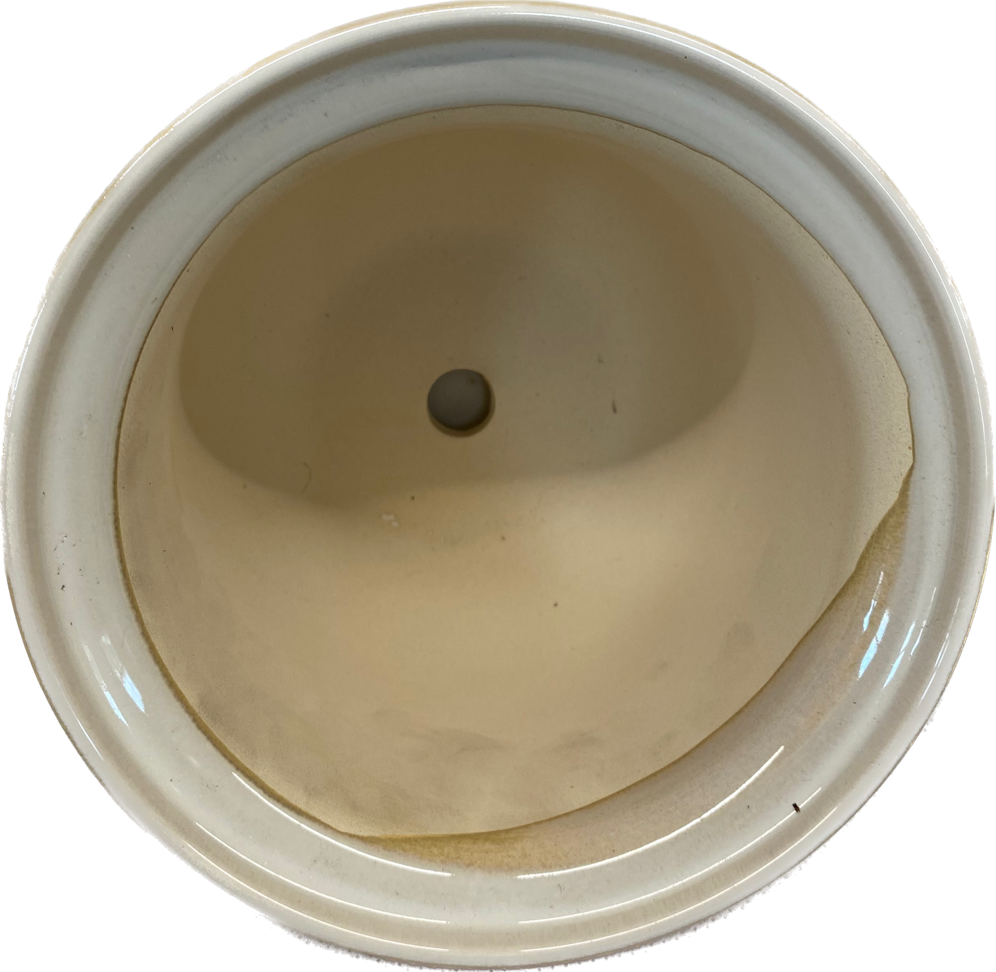 LIPPED FLORAL GLAZED POT WITH SAUCER - CREAM WHITE