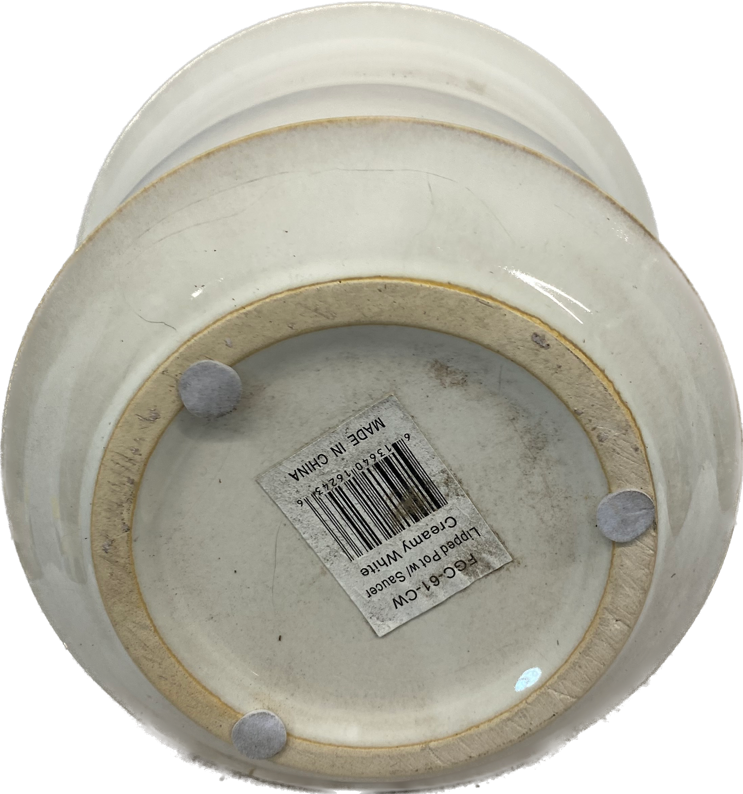 LIPPED FLORAL GLAZED POT WITH SAUCER - CREAM WHITE