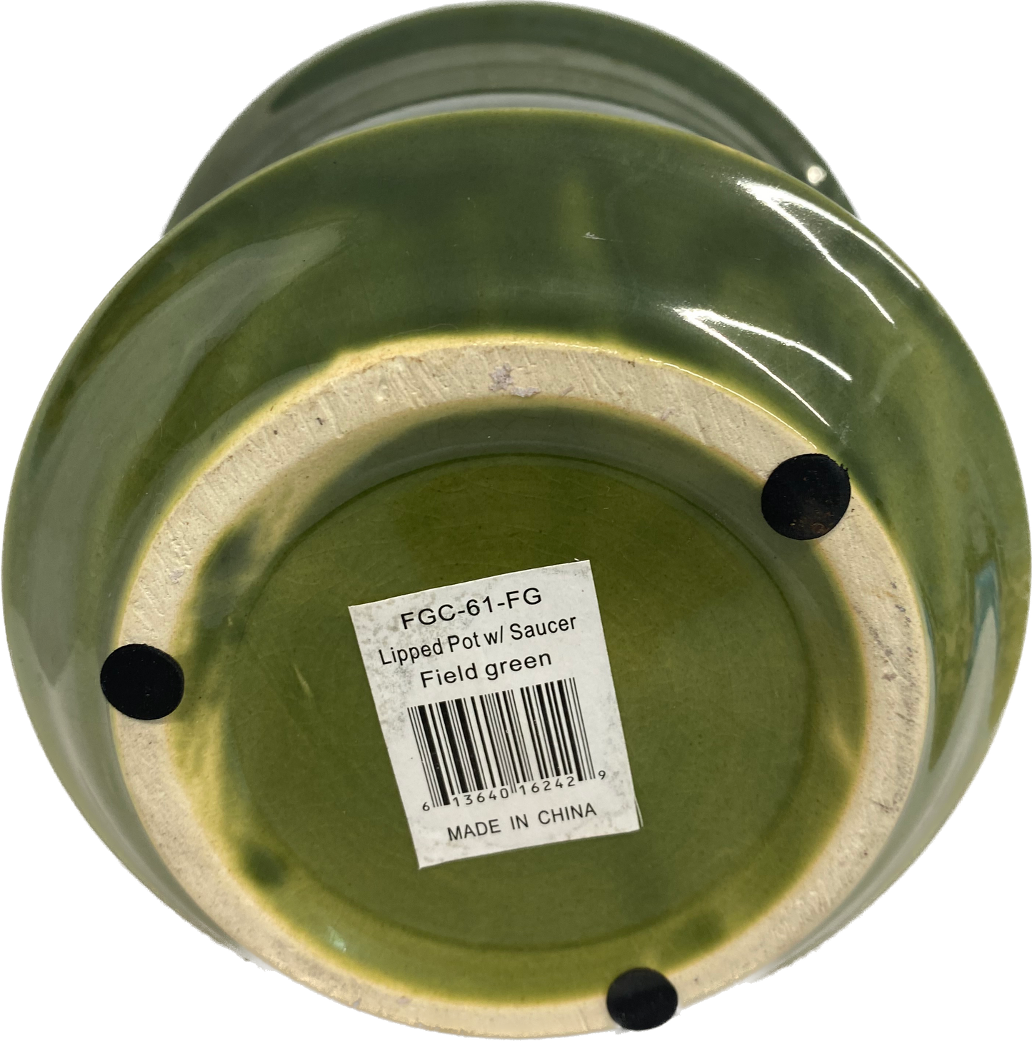 LIPPED FLORAL GLAZED POT W SAUCER - FIELD GREEN