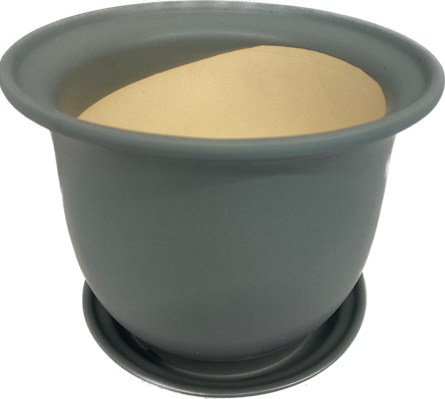 LIPPED FLORAL GLAZED POT WITH SAUCER - MATTE LIGHT GREY
