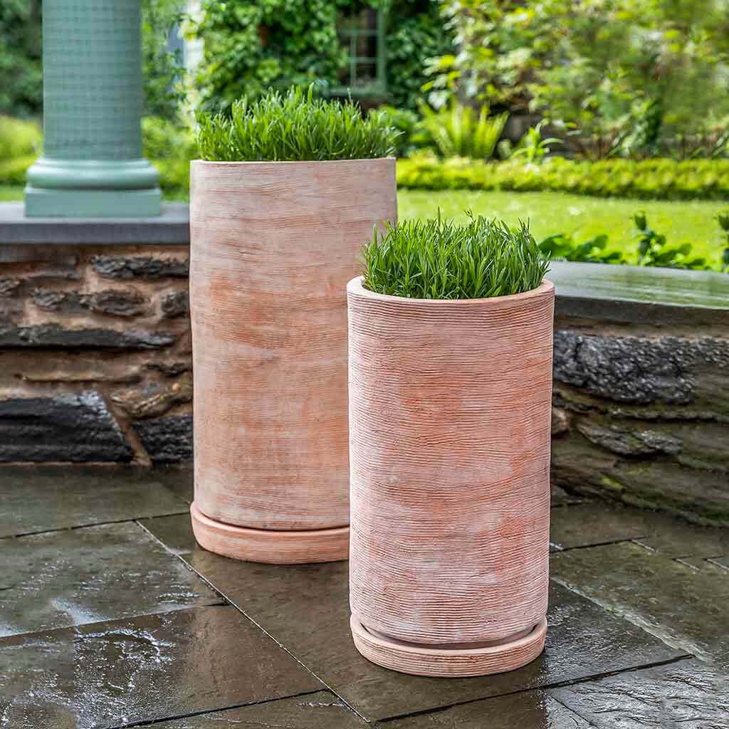 Tall Sgraffito Planter - Terra Cotta