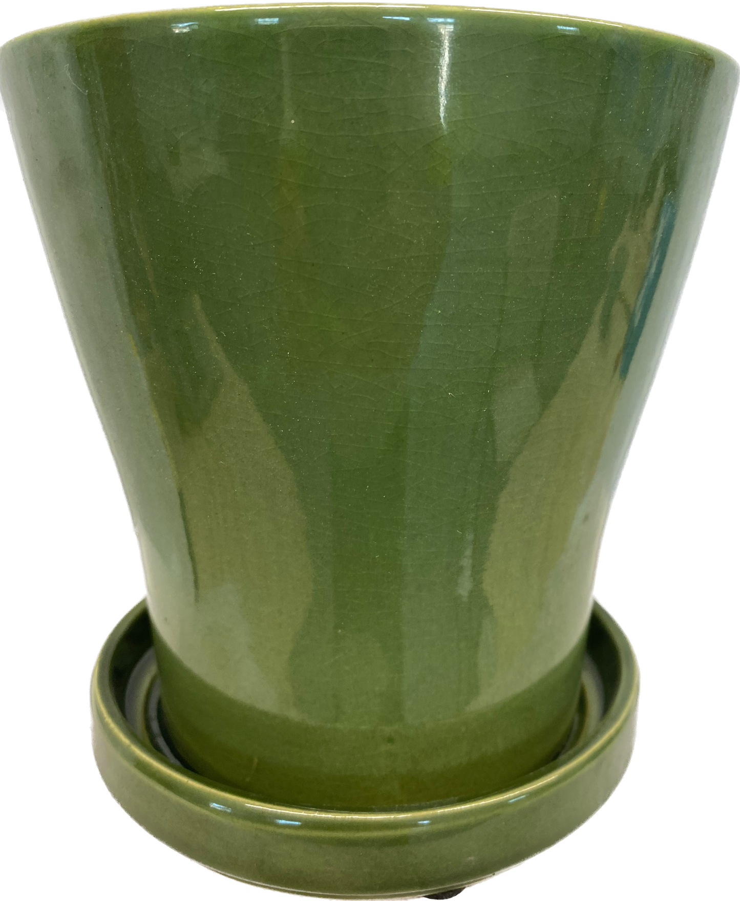 TAPERED FLORAL GLAZED POT - GREEN