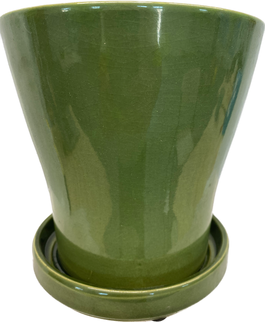 TAPERED FLORAL GLAZED POT - GREEN