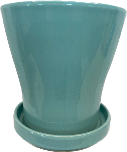 TAPERED FLORAL GLAZED POT - LIGHT BLUE