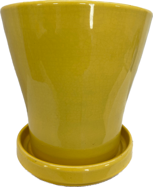 TAPERED FLORAL GLAZED POT - YELLOW