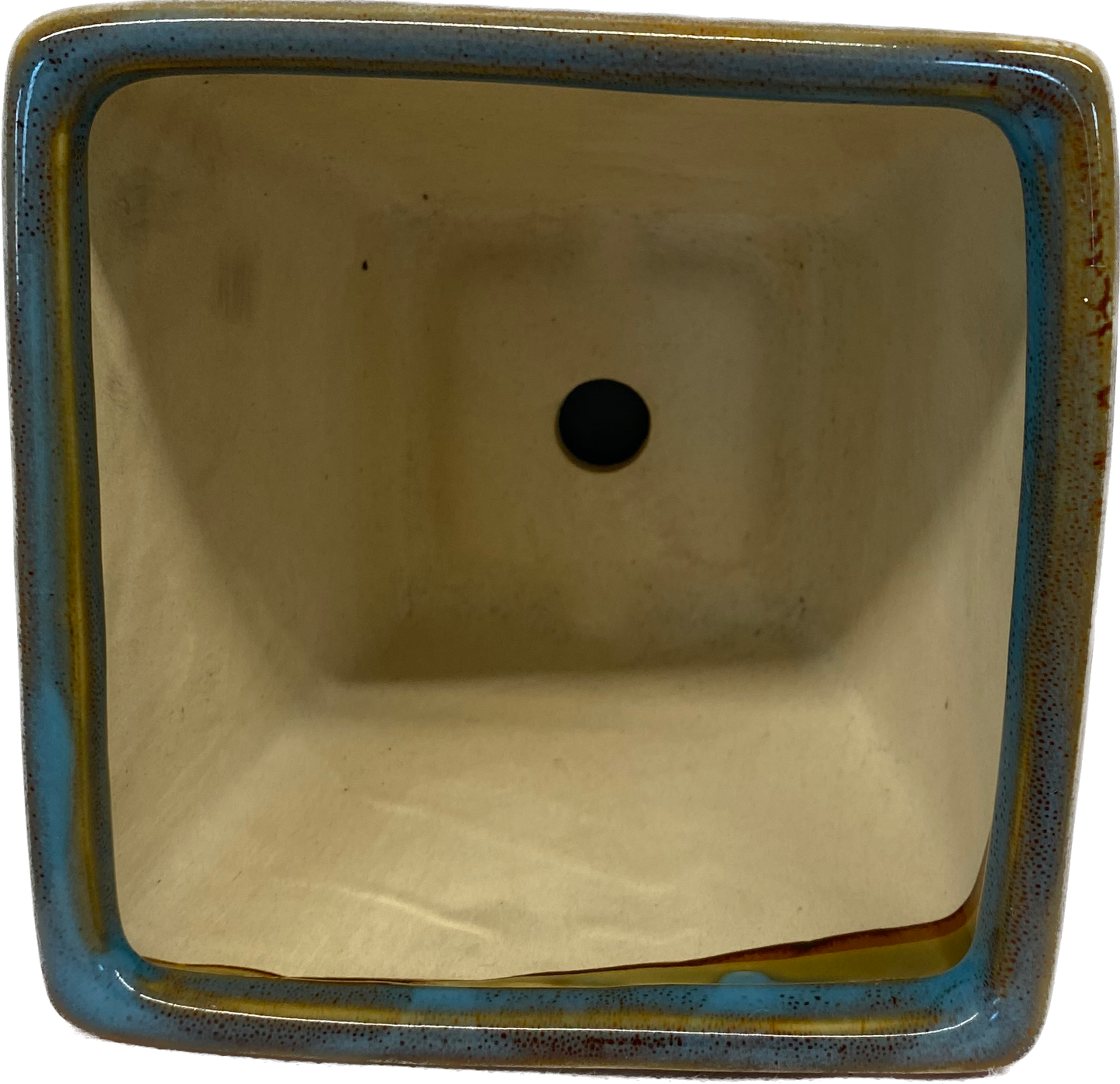 TAPERED FLORAL GLAZED SQUARE POT WITH SAUCER - BLUE