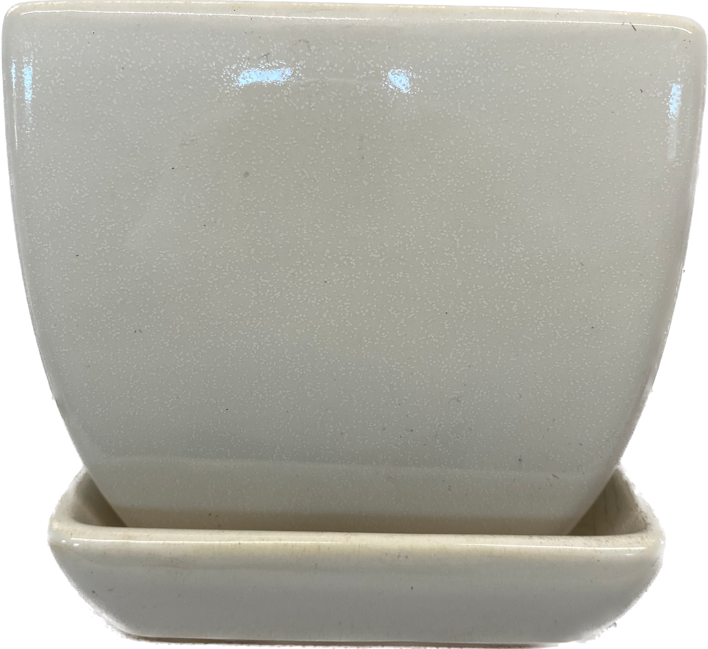 TAPERED FLORAL GLAZED SQUARE POT WITH SAUCER - WHITE