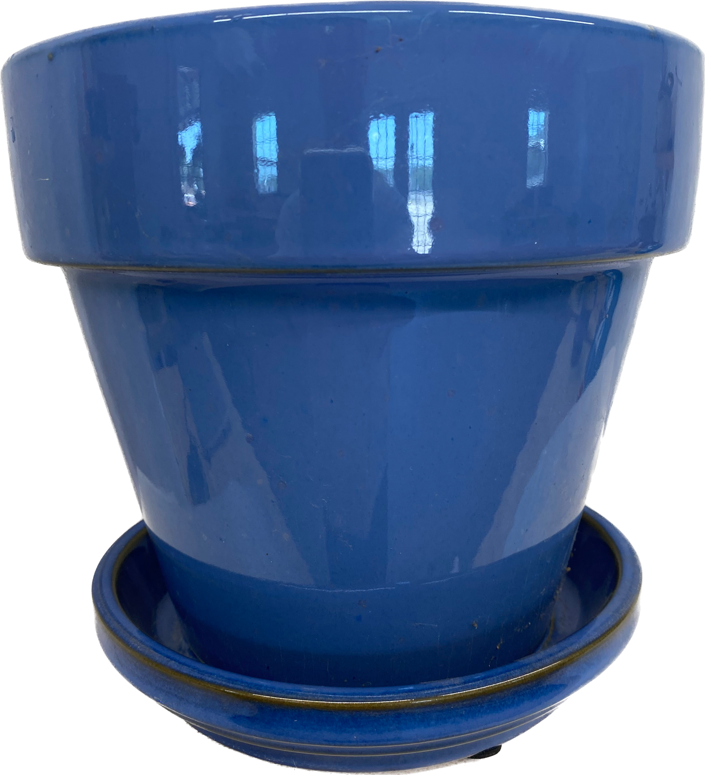 STANDARD FLORAL GLAZED POT WITH SAUCER - BLUE