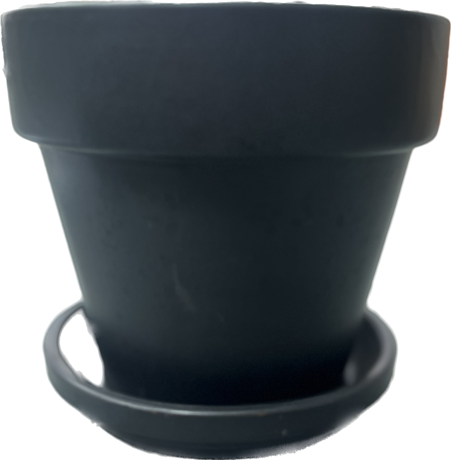 Standard Floral Glazed Pot With Saucer - Charcoal Black