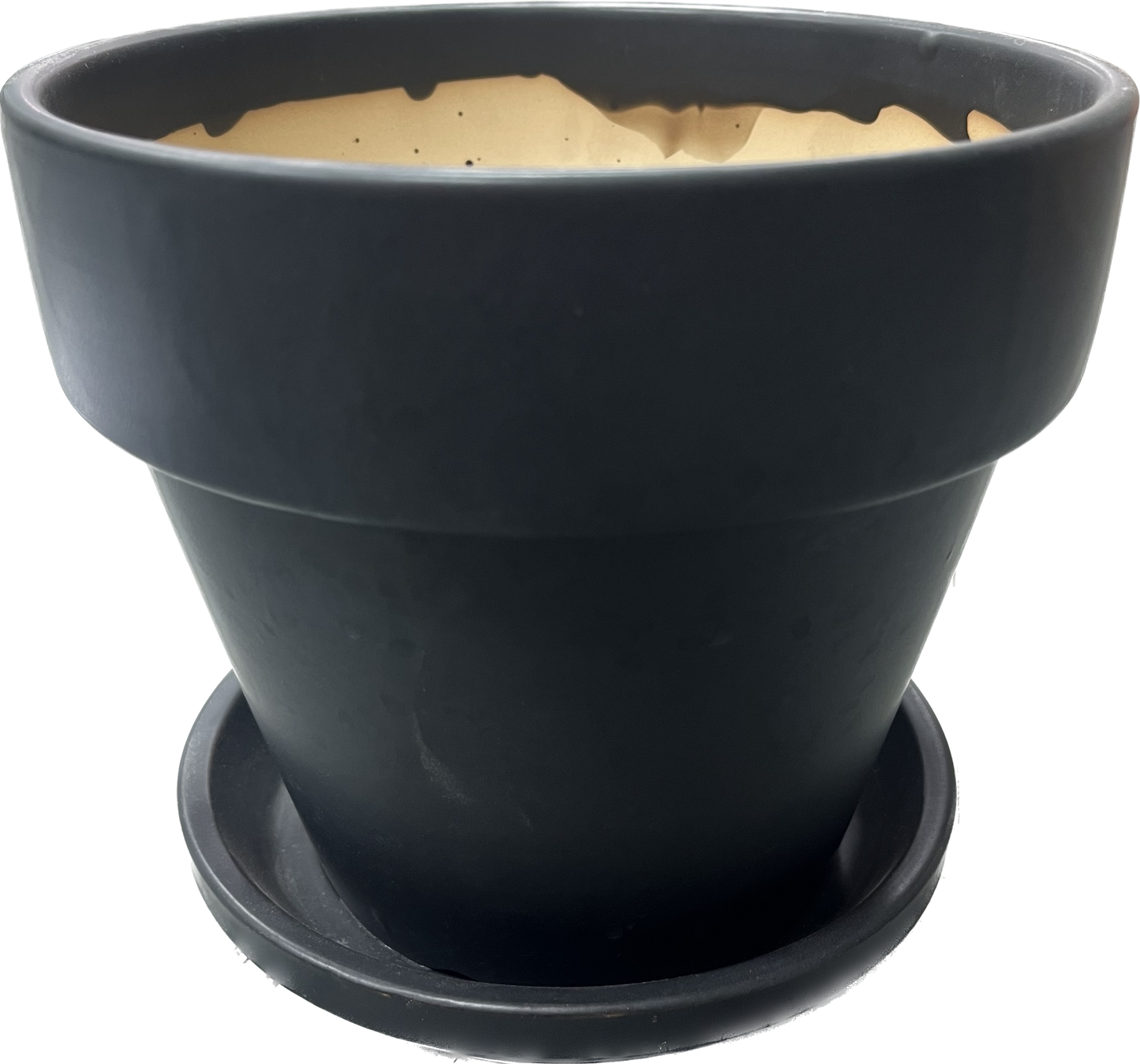 Standard Floral Glazed Pot With Saucer - Charcoal Black