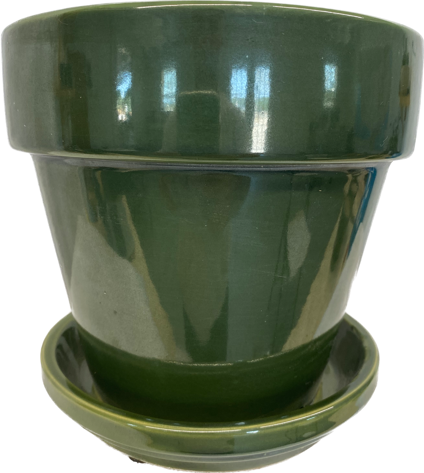 STANDARD FLORAL GLAZED POT WITH SAUCER - FIELD GREEN