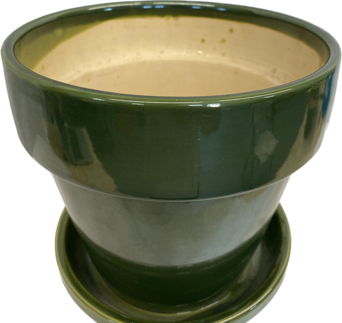 STANDARD FLORAL GLAZED POT WITH SAUCER - FIELD GREEN