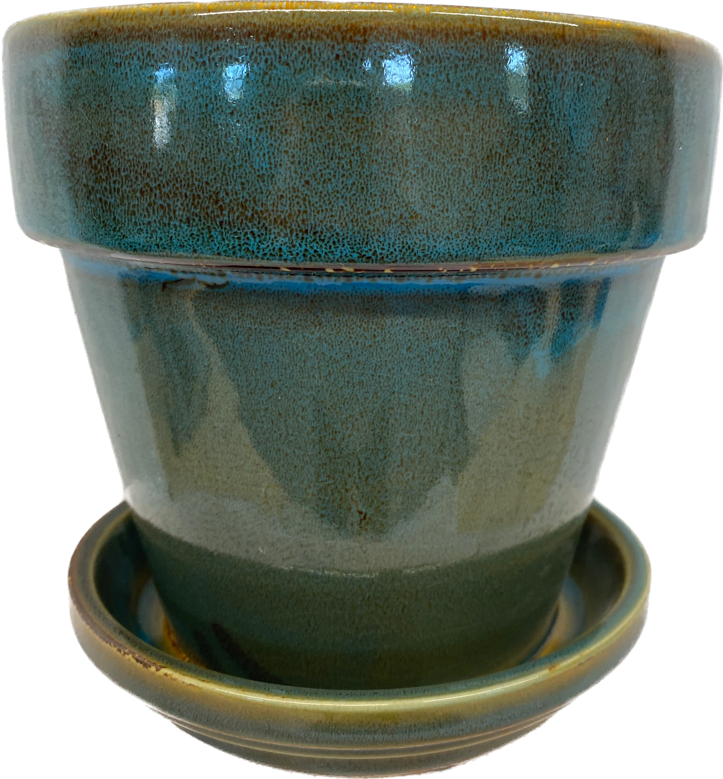 STANDARD FLORAL GLAZED POT WITH SAUCER - KALEIDESCOPE BLUE