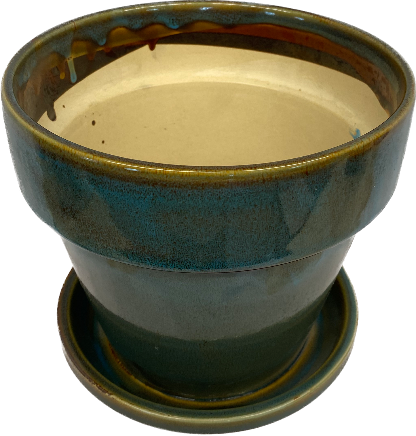 STANDARD FLORAL GLAZED POT WITH SAUCER - KALEIDESCOPE BLUE