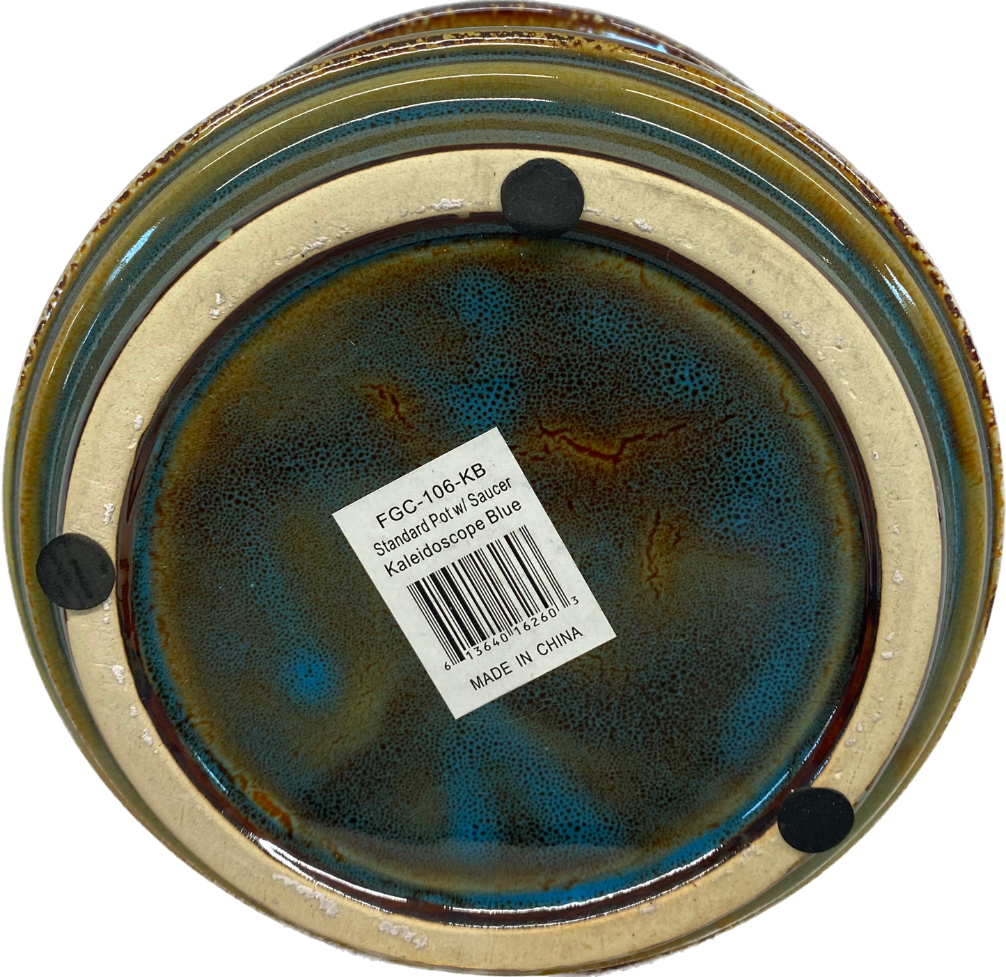 STANDARD FLORAL GLAZED POT WITH SAUCER - KALEIDESCOPE BLUE