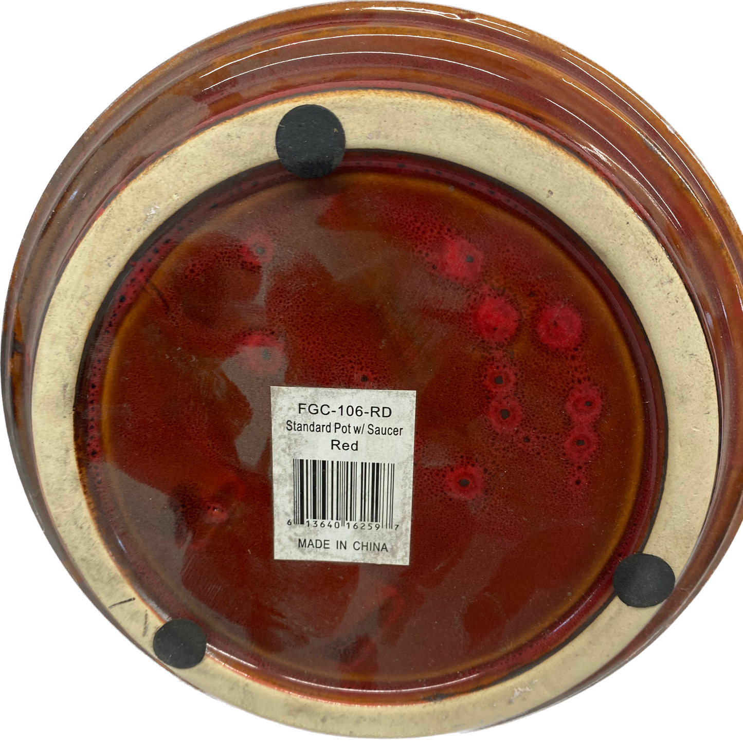 STANDARD FLORAL GLAZED POT WITH SAUCER - RED