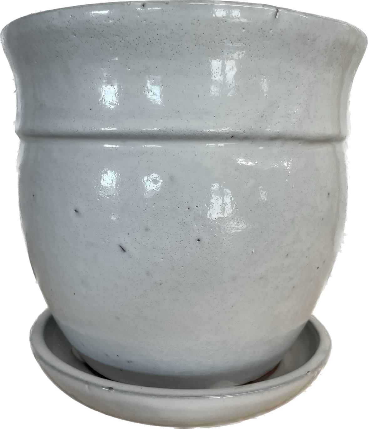 BANDED PLANTER WITH SAUCER, SMALL, WHITE (9INCH, 12INCH, 15INCH)