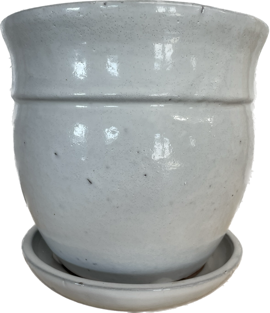 BANDED PLANTER WITH SAUCER, SMALL, WHITE (9INCH, 12INCH, 15INCH)