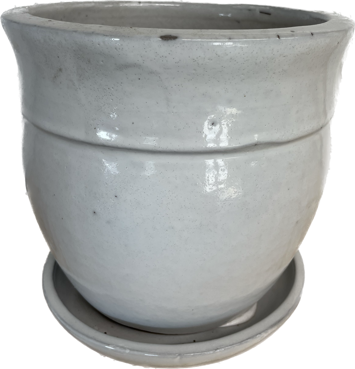 BANDED PLANTER WITH SAUCER, SMALL, WHITE (9INCH, 12INCH, 15INCH)