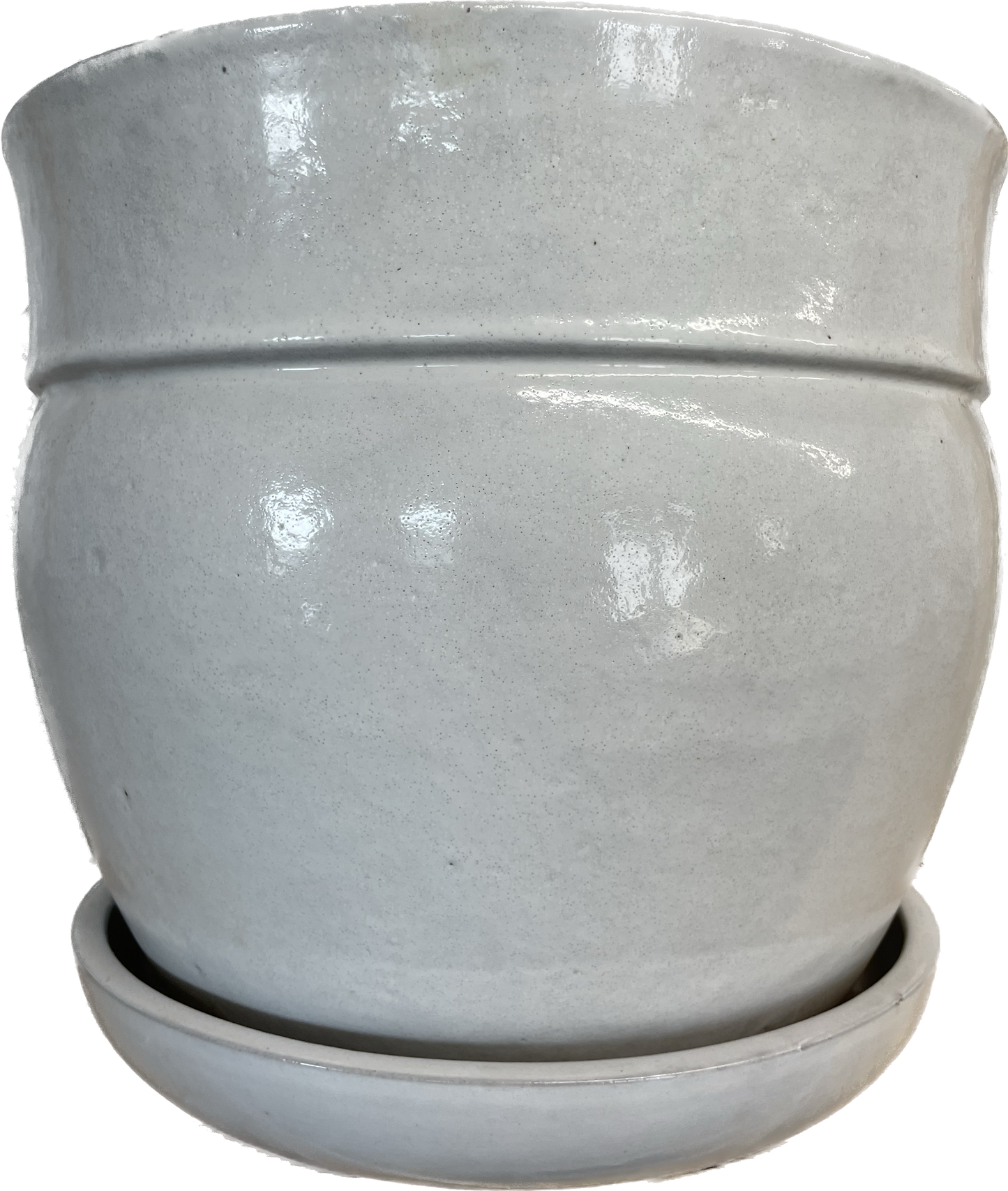 BANDED PLANTER WITH SAUCER, SMALL, WHITE (9INCH, 12INCH, 15INCH)