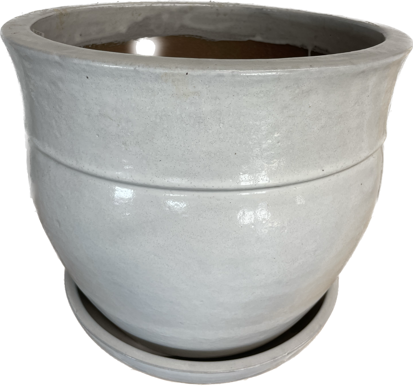 BANDED PLANTER WITH SAUCER, SMALL, WHITE (9INCH, 12INCH, 15INCH)