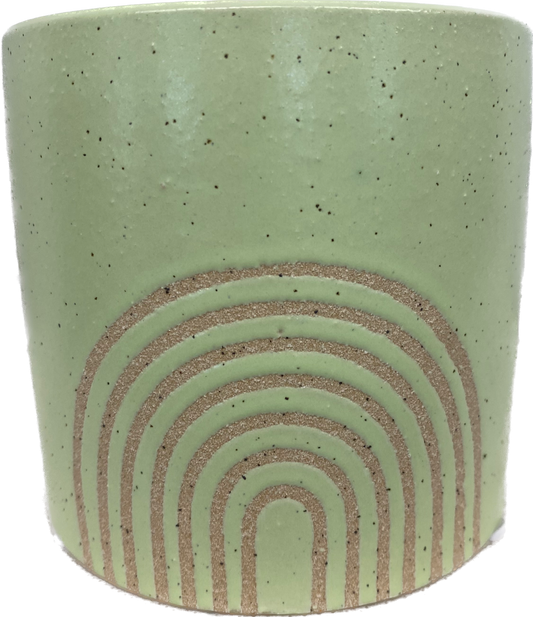 4.75 IN INKA CYLINDER FLORAL GLAZED PLANTER - AVOCADO GREEN