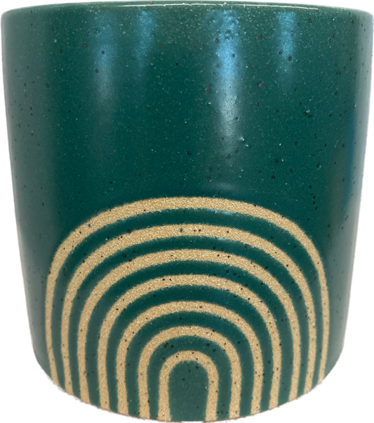 4.75IN INKA CYLINDER FLORAL GLAZED PLANTER - FOREST GREEN