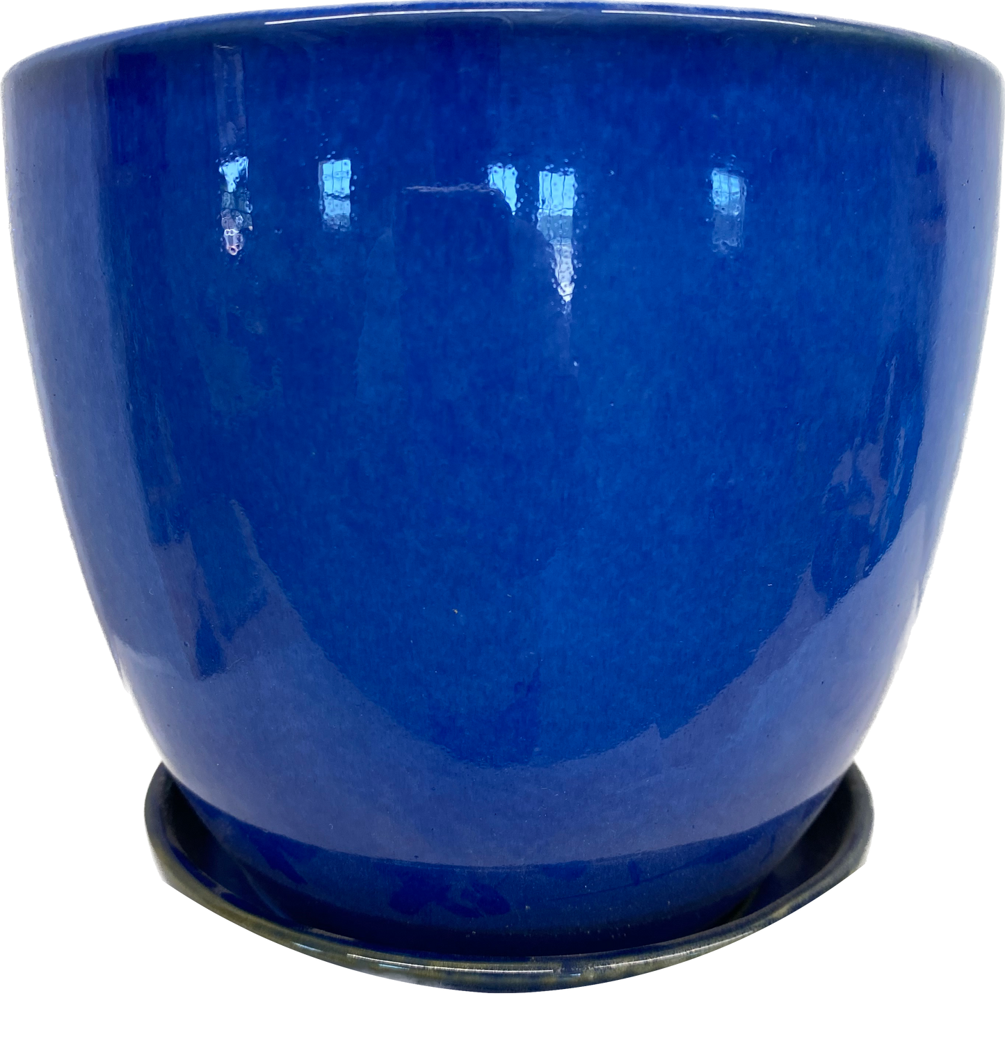 BELL FLORAL GLAZED POT WITH SAUCER - BLUE