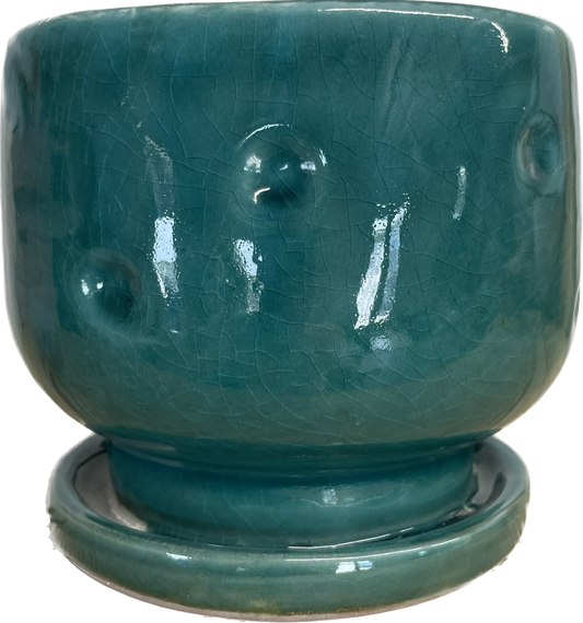 PENA FLORAL GLAZED POT, LARGE - NAUTILUS BLUE