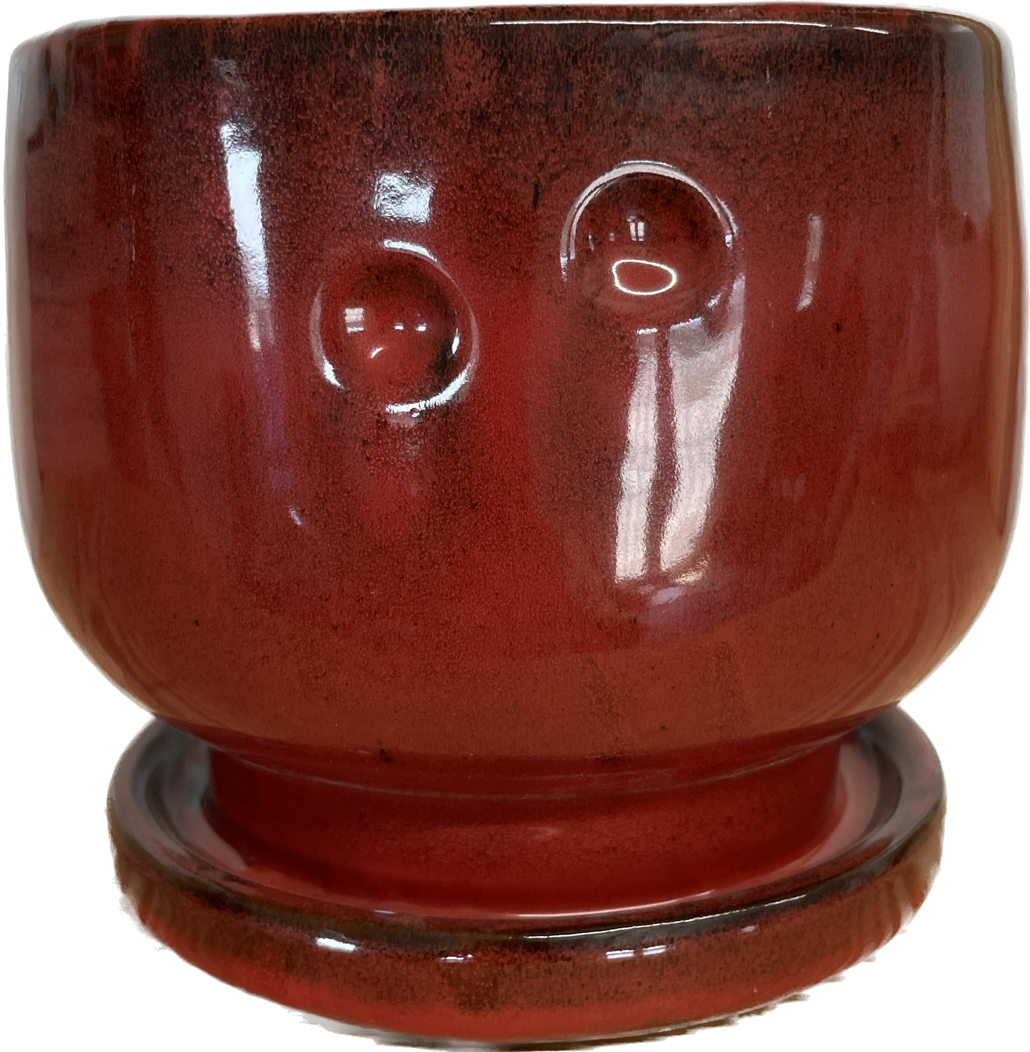 7IN PENA FLORAL FLORAL GLAZED POT, LARGE - TROPICAL RED