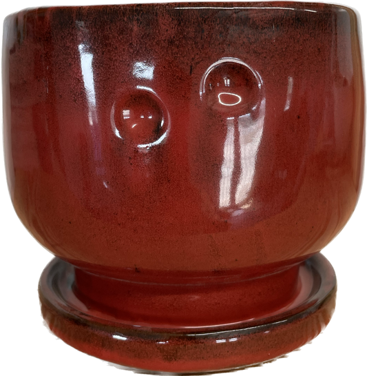 7IN PENA FLORAL FLORAL GLAZED POT, LARGE - TROPICAL RED