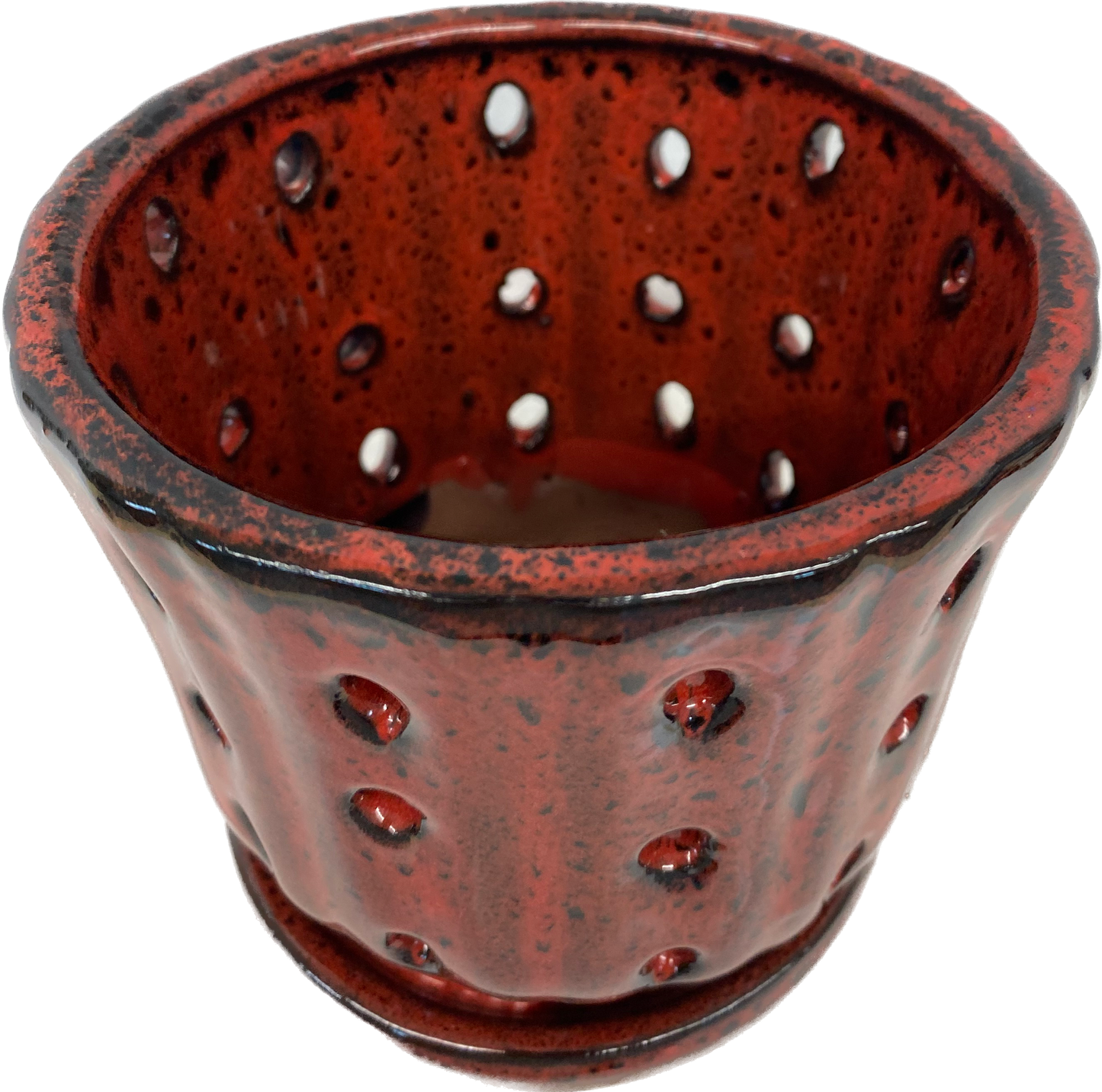 EURO ORCHID FLORAL GLAZED POT WITH SAUCER - TROPICAL RED