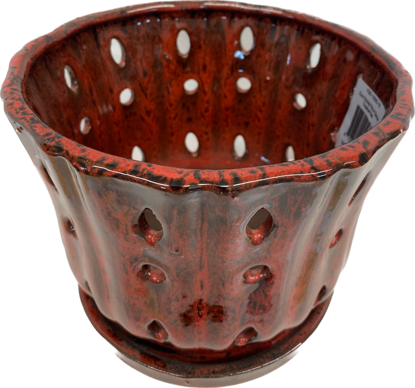 EURO ORCHID FLORAL GLAZED POT WITH SAUCER - TROPICAL RED