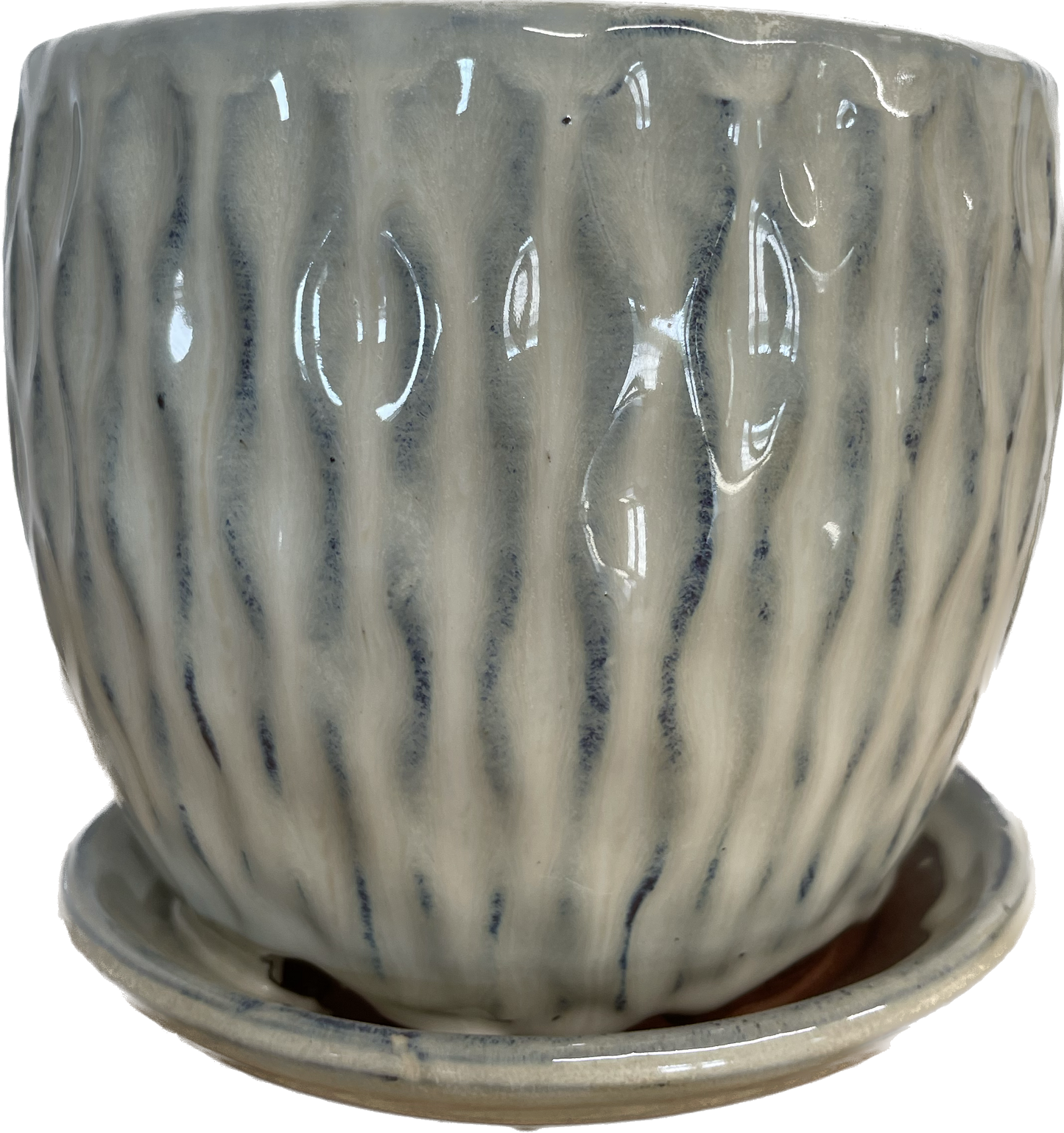 CATAMARAN FLORAL GLAZED POT WITH SAUCER, SMALL - VANILLA BEIGE