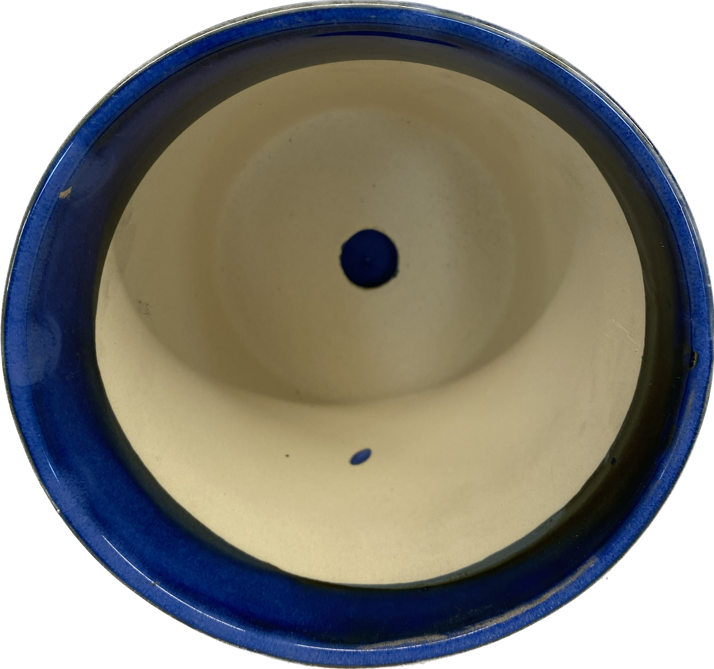 TAPERED FLORAL GLAZED CYLINDER POT WITH SAUCER - BLUE