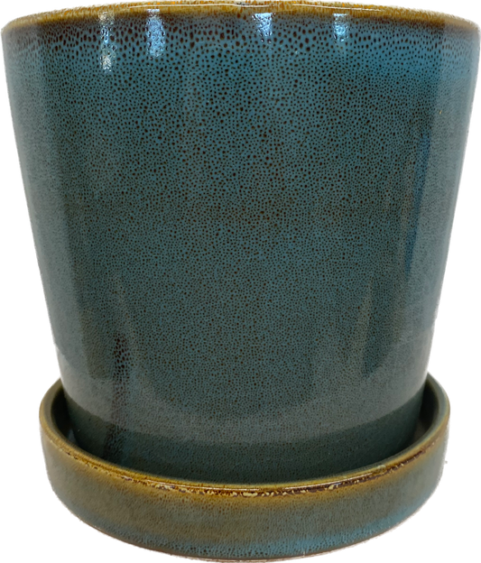 SMALL TAPERED CYLINDER FLORAL GLAZED POT - KALEIDESCOPE BLUE