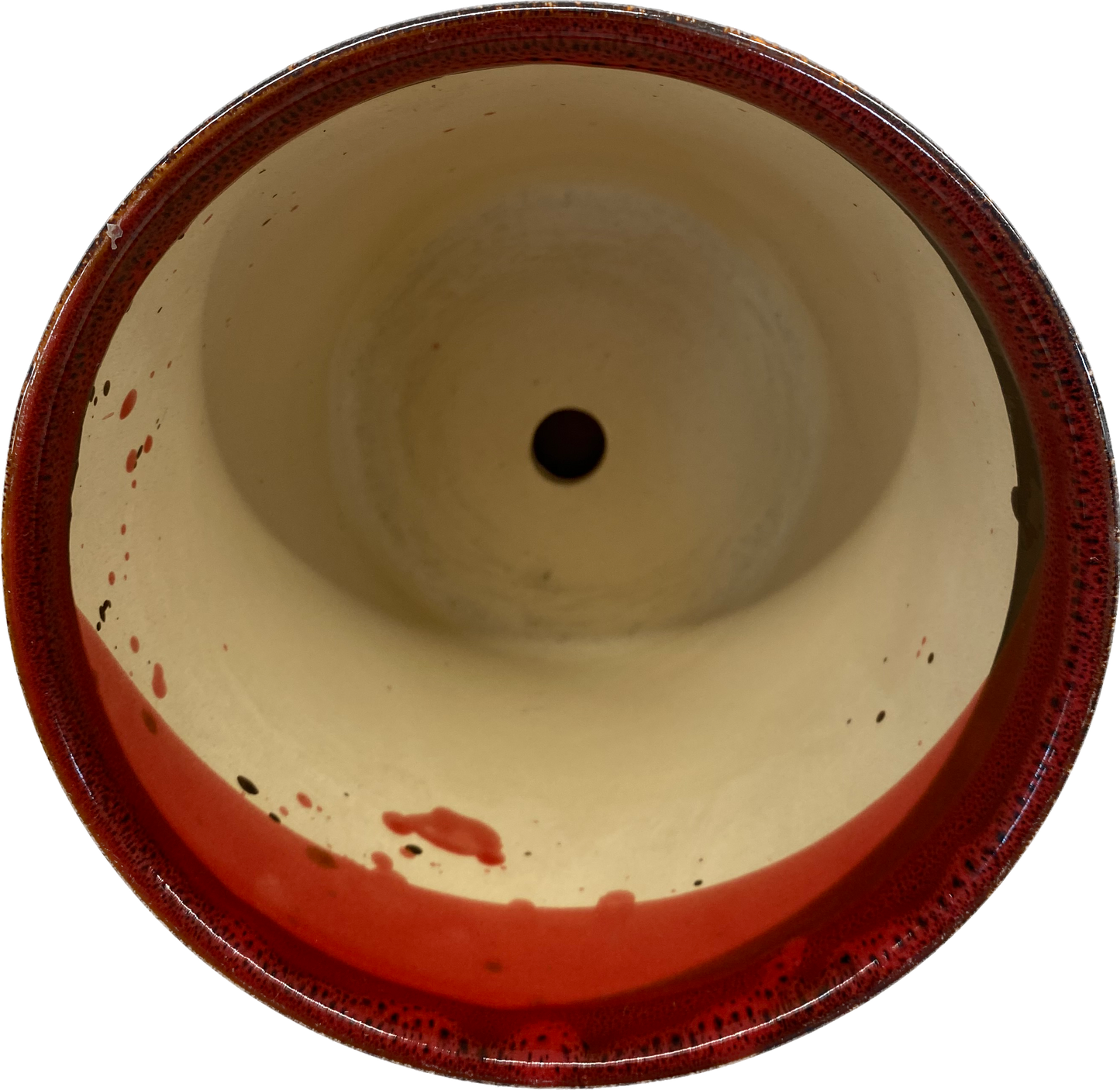 TAPERED FLORAL GLAZED CYLINDER POT WITH SAUCER, SMALL - RED