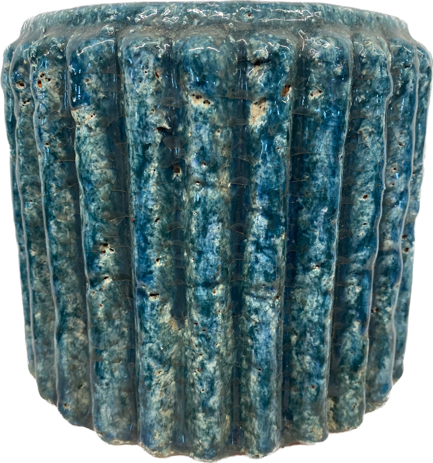 GROOVY CYLINDER FLORAL GLAZED POT, SMALL - OCEAN BLUE