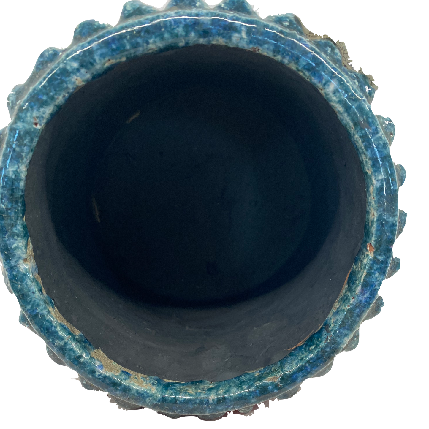 GROOVY CYLINDER FLORAL GLAZED POT, SMALL - OCEAN BLUE