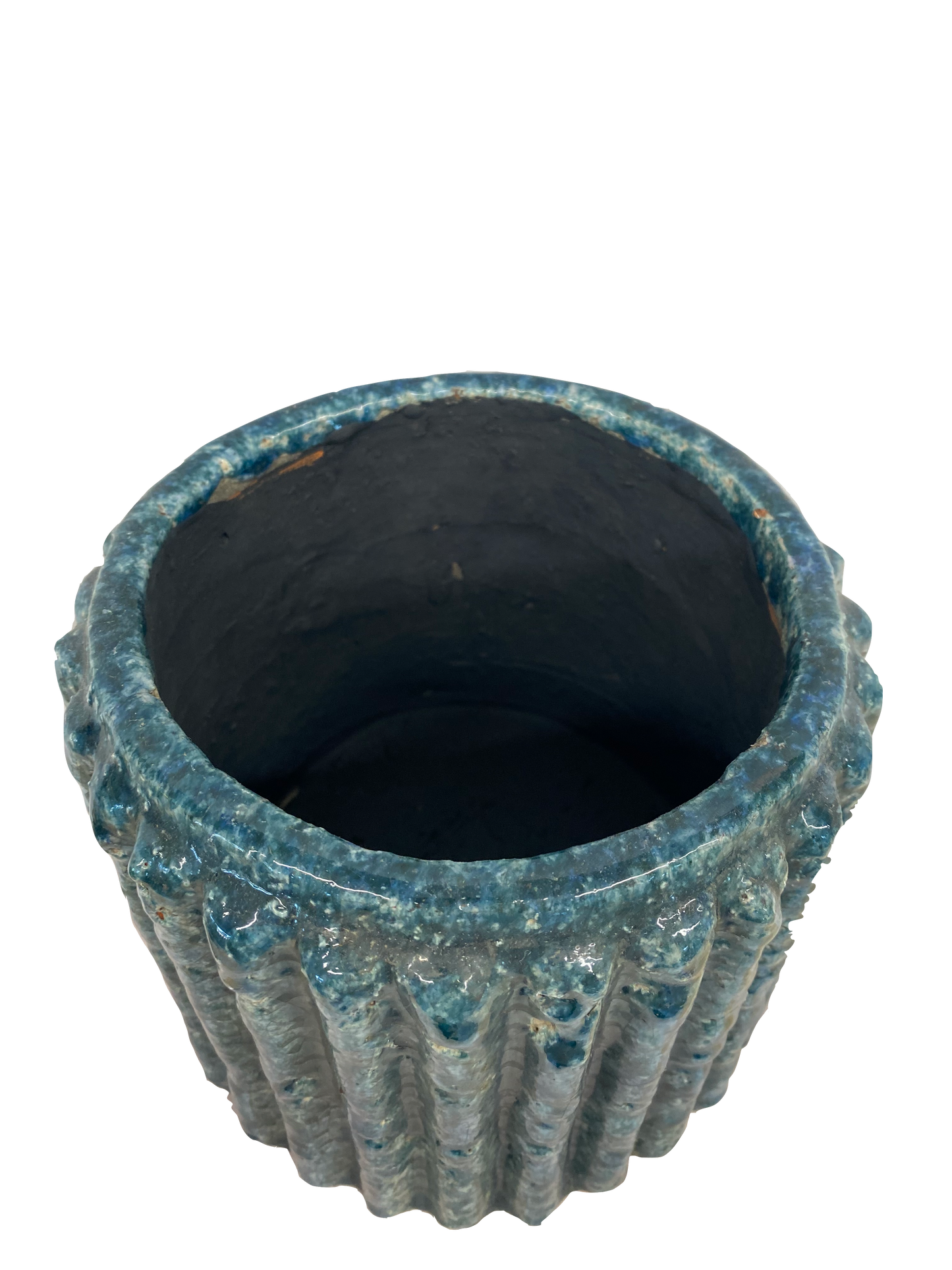 GROOVY CYLINDER FLORAL GLAZED POT, SMALL - OCEAN BLUE